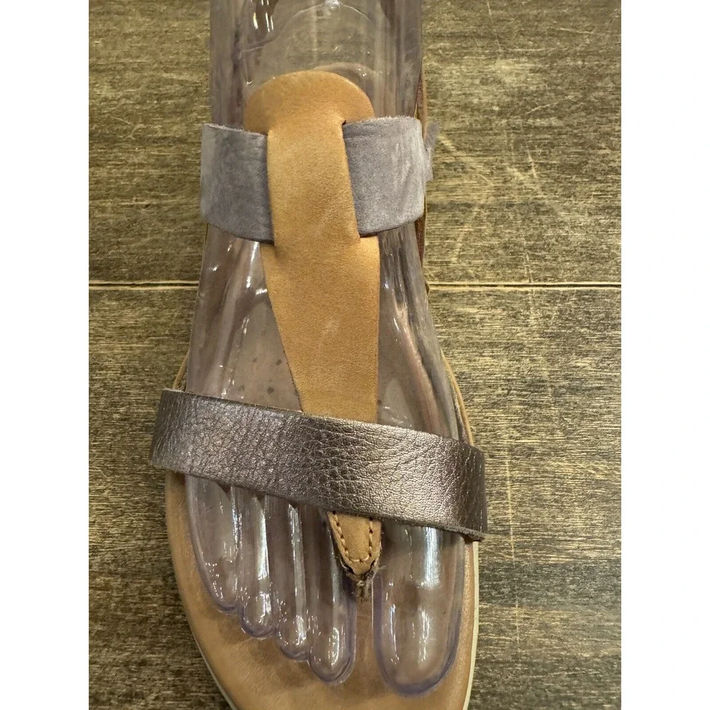 Ecco‎ Flash Sandals Women 7M Shoes Brown Purple Leather T-Strap Slingback Thong